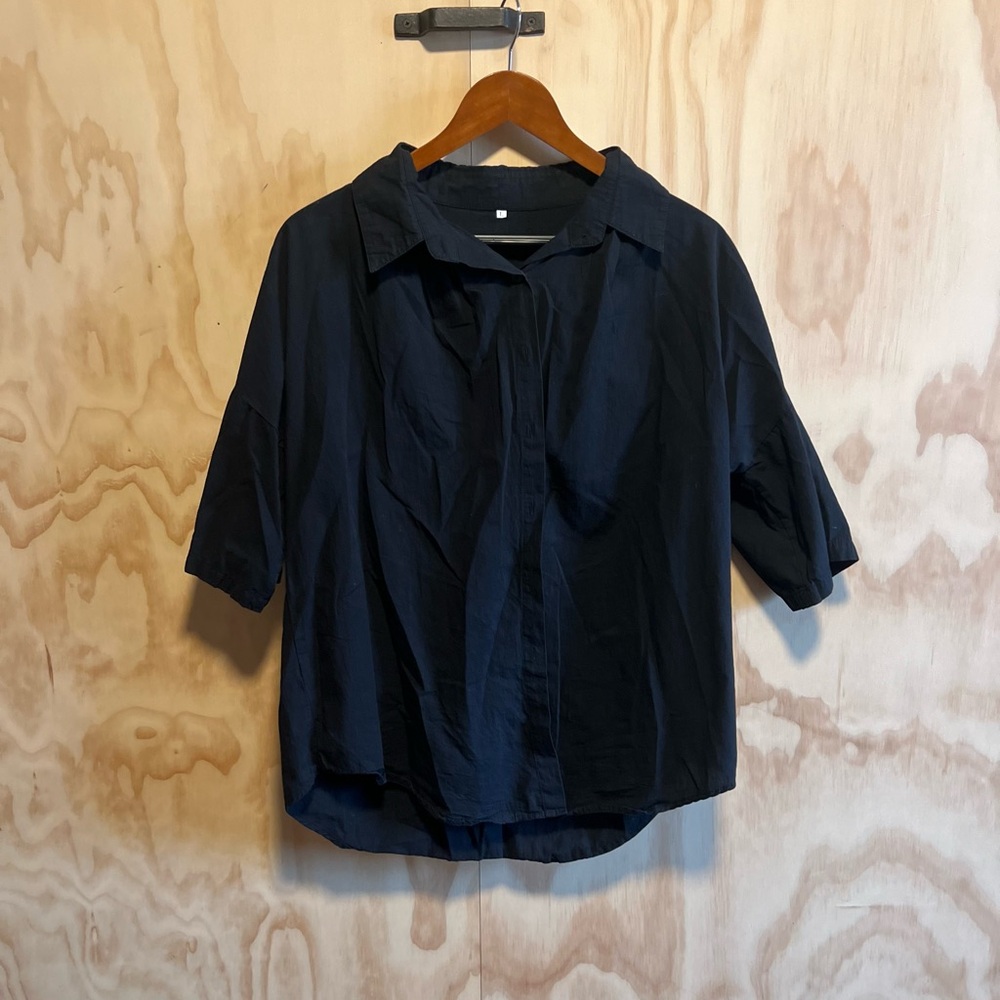 Oversized Short Sleeve Button Down L/XL Black